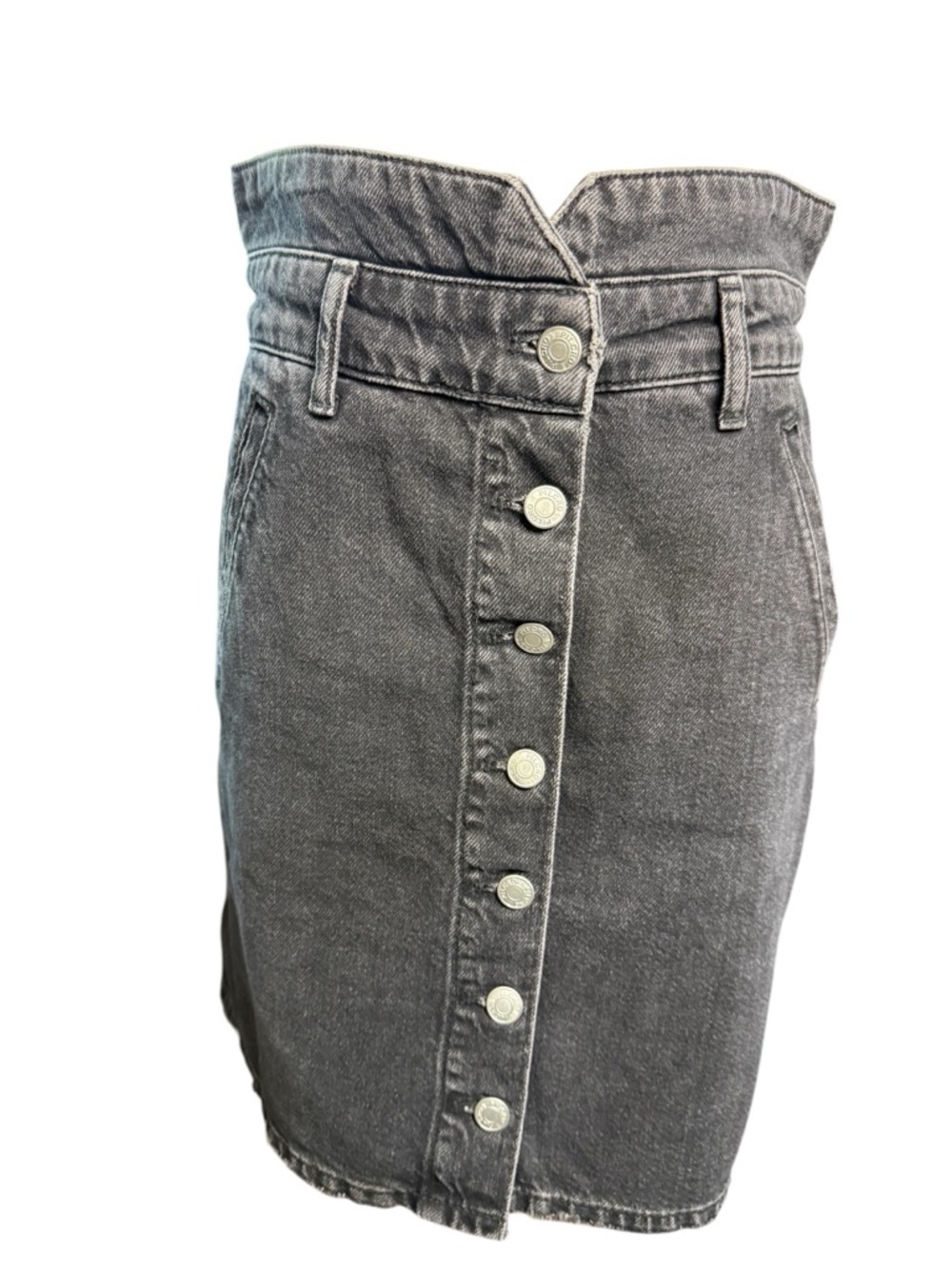 Pilcro Classic Button-Front Black Distressed Denim Skirt Size 6